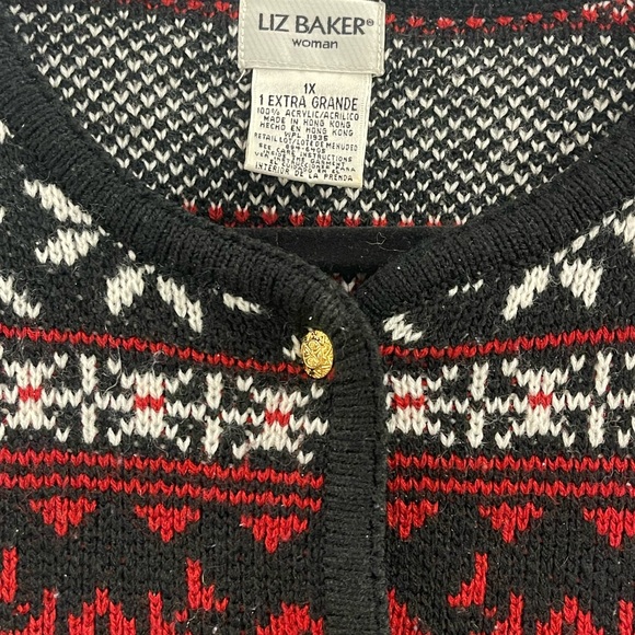 Liz Baker Black and Red Vintage Christmas Cardigan Sweater - Picture 3 of 4